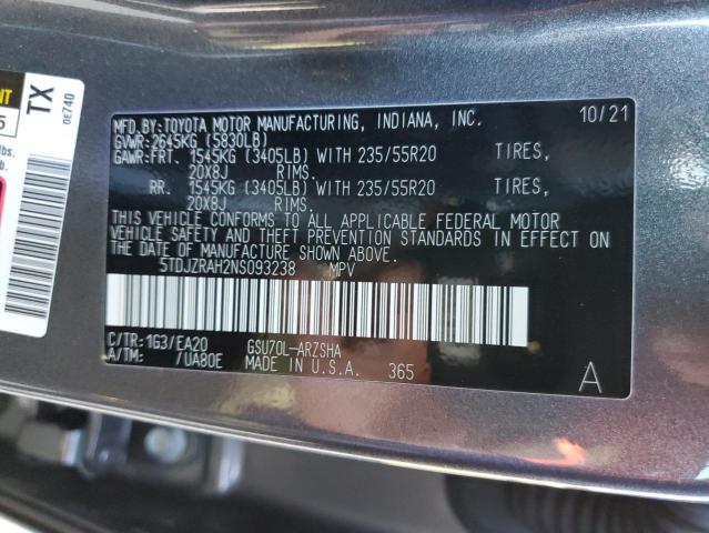 VIN 5TDJZRAH2NS093238 2022 Toyota Highlander, Xse no.13