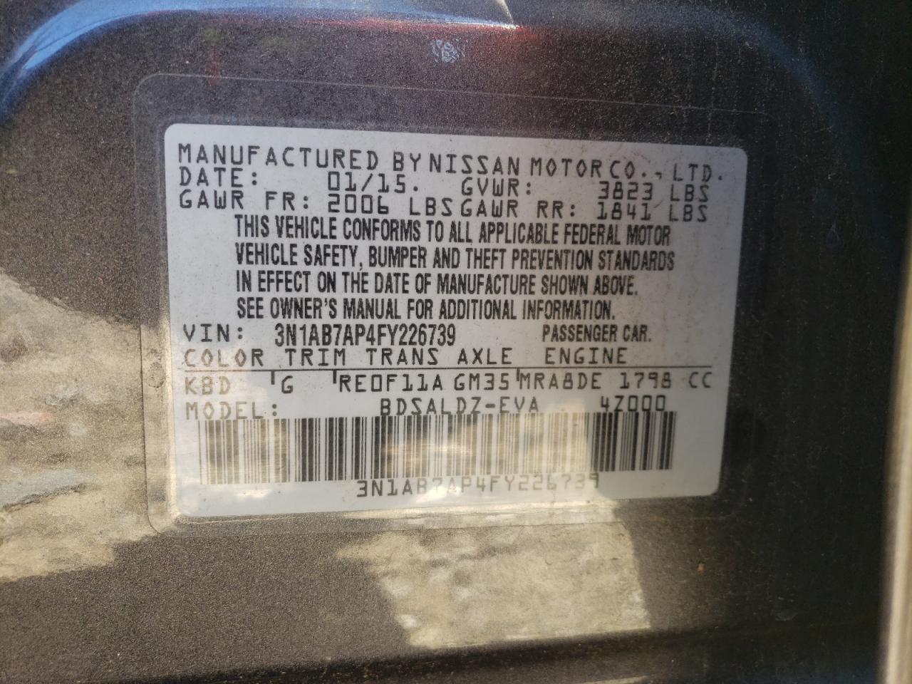 3N1AB7AP4FY226739 2015 Nissan Sentra S