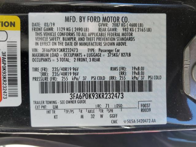 3FA6P0K93KR232473 2019 FORD FUSION, photo no. 12