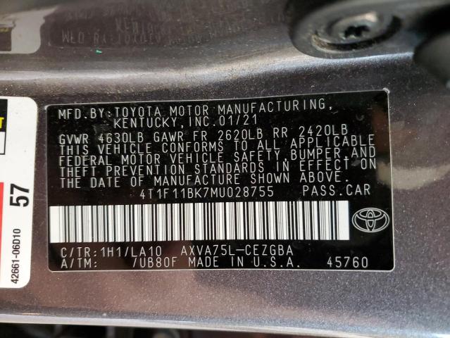 2021 Toyota Camry Xle 2.5L(VIN: 4T1F11BK7MU028755