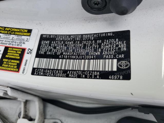 4T1B11HK9JU139941 | 2018 TOYOTA CAMRY L