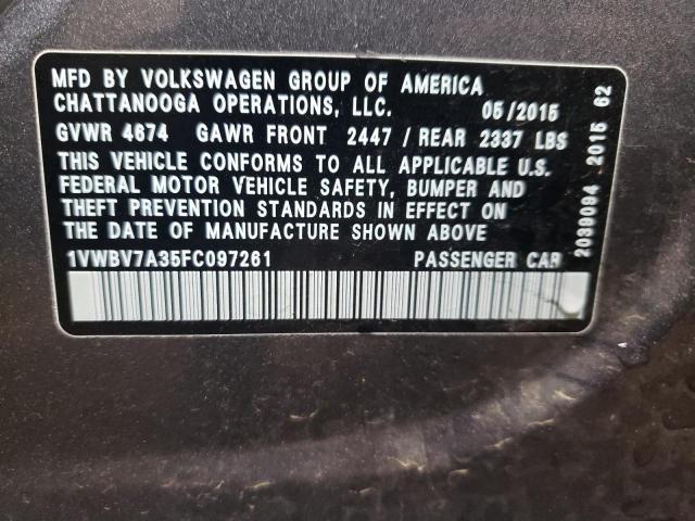 1VWBV7A35FC097261 | 2015 VOLKSWAGEN PASSAT SE