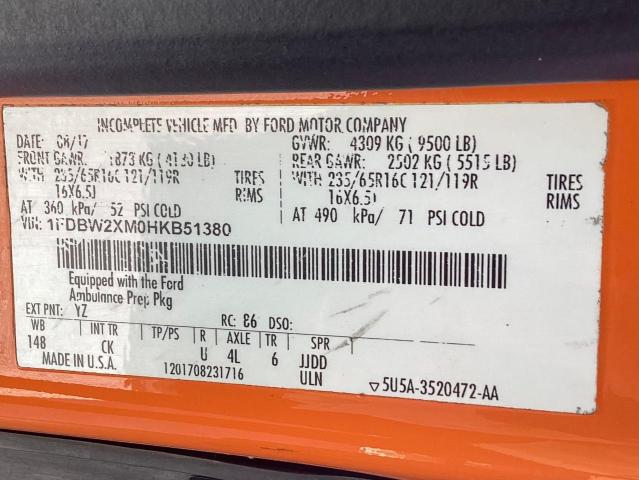 1FDBW2XM0HKB51380 Ford Transit T-350