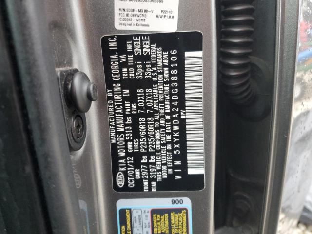 5XYKWDA24DG388106 2013 Kia Sorento Sx