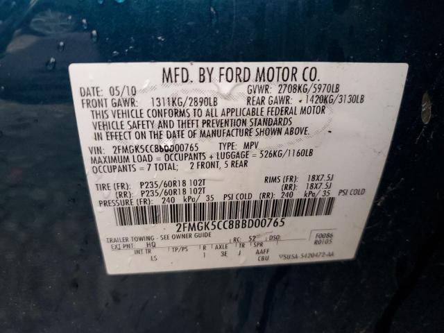 2011 Ford Flex Sel VIN: 2FMGK5CC8BBD00765 Lot: 76971853