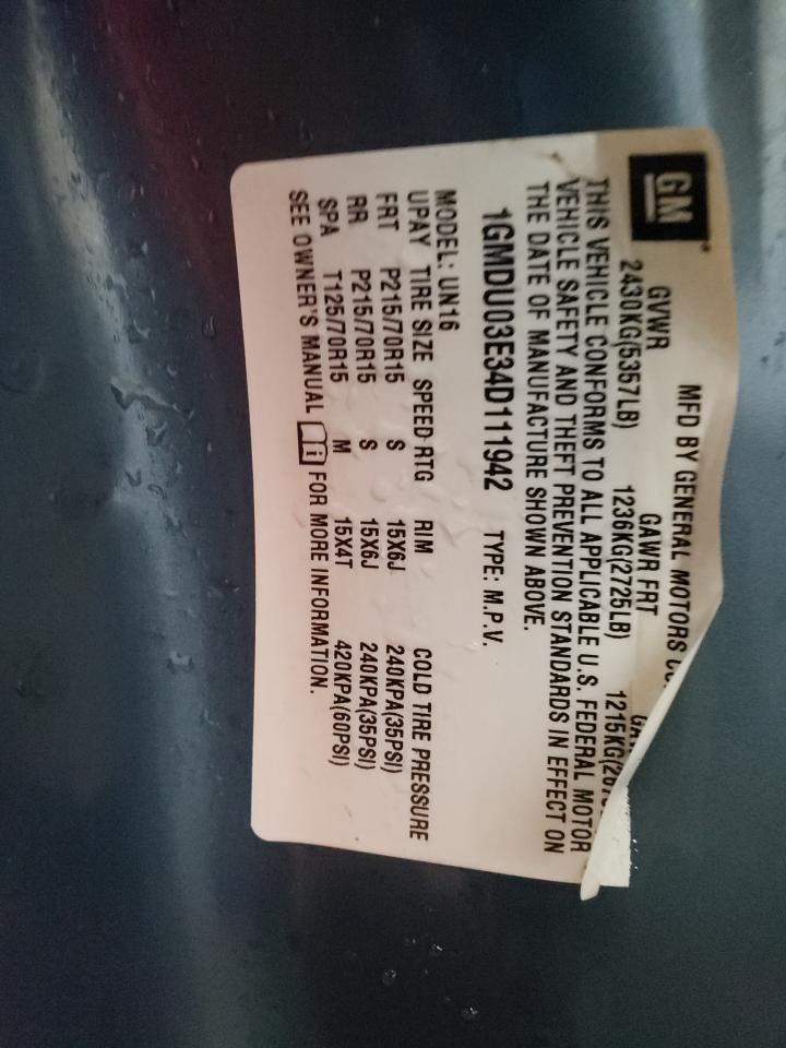 1gmdu03e34d111942 1GMDU03E34D111942 2004 Pontiac Montana