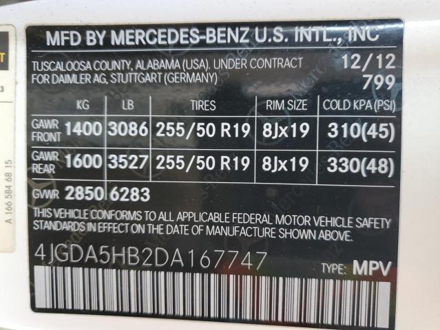 VIN 4JGDA5HB2DA167747 2013 Mercedes-Benz ML-Class, ... no.12