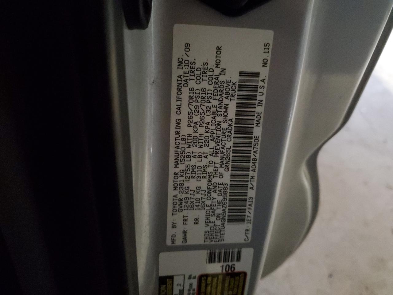 Lot #2201195505 2010 TOYOTA TACOMA PRE