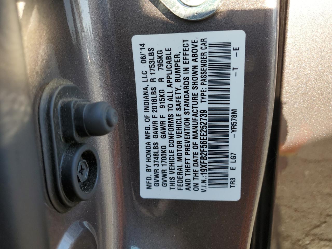 Lot #2206631993 2014 HONDA CIVIC LX