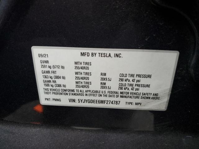 5YJYGDEE6MF274787 | 2021 Tesla model y