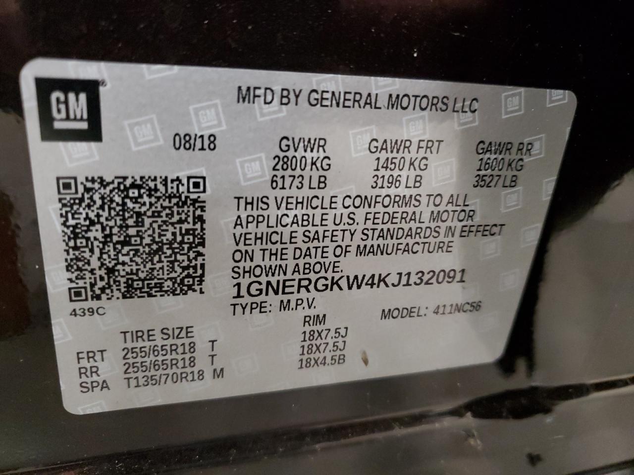 1GNERGKW4KJ132091 2019 Chevrolet Traverse Lt 1GNERGKW4KJ132091 2019 Chevrolet Traverse Lt