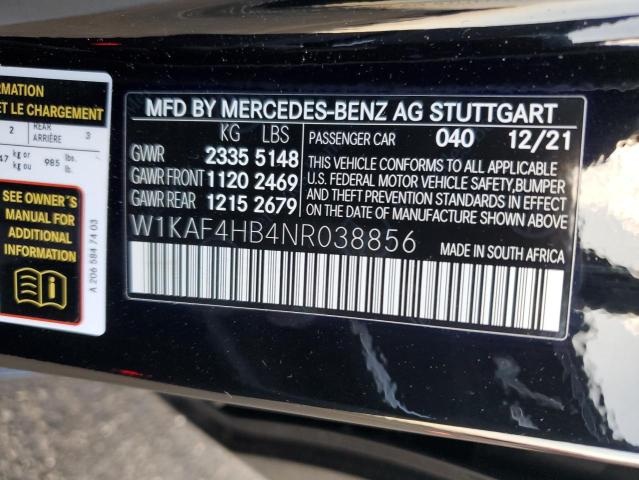 W1KAF4HB4NR038856 2022 MERCEDES-BENZ C-CLASS, photo no. 12