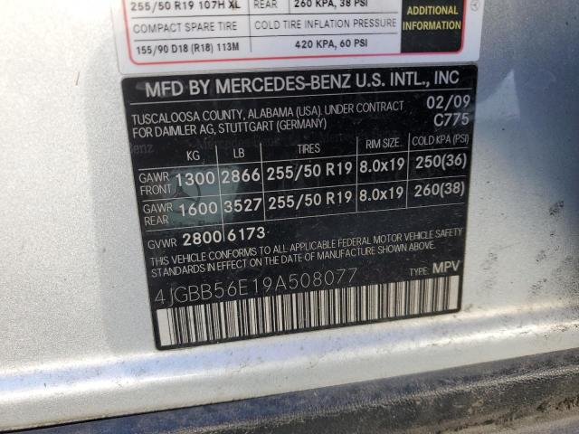 2009 Mercedes-Benz Ml 350 VIN: 4JGBB56E19A508077 Lot: 76613213