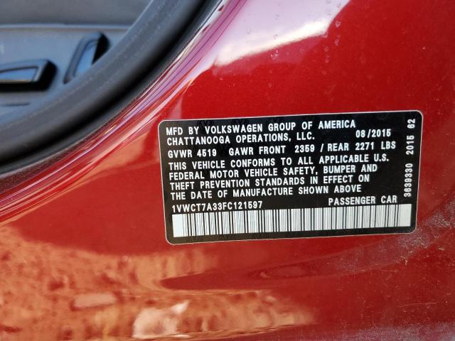 2015 VOLKSWAGEN PASSAT SEL - 1VWCT7A33FC121597