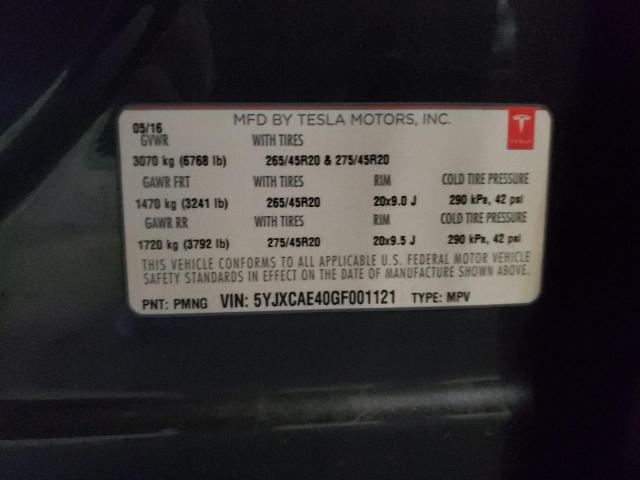 5YJXCAE40GF001121 | 2016 TESLA MODEL X