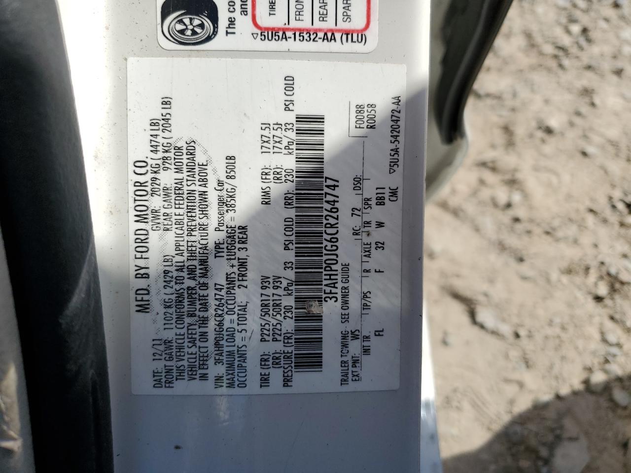 3FAHP0JG6CR264747 2012 Ford Fusion Sel 3FAHP0JG6CR264747 2012 Ford Fusion Sel