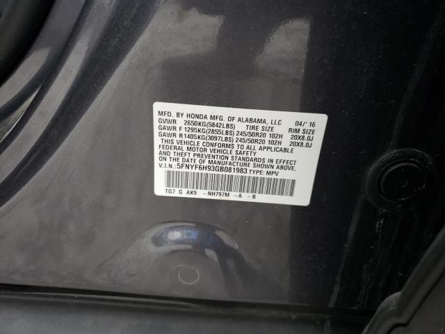 5FNYF6H93GB081983 Honda Pilot Touring