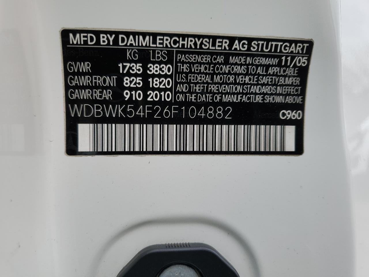 wdbwk54f26f104882 WDBWK54F26F104882 2006 Mercedes-Benz Slk 280