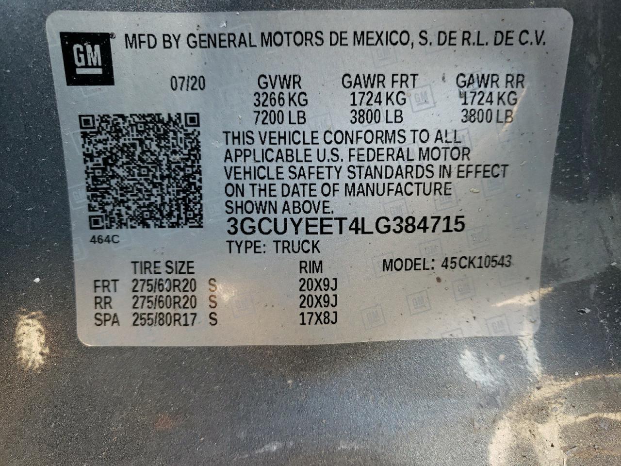 3GCUYEET4LG384715 CHEVROLET ALL Models 2020