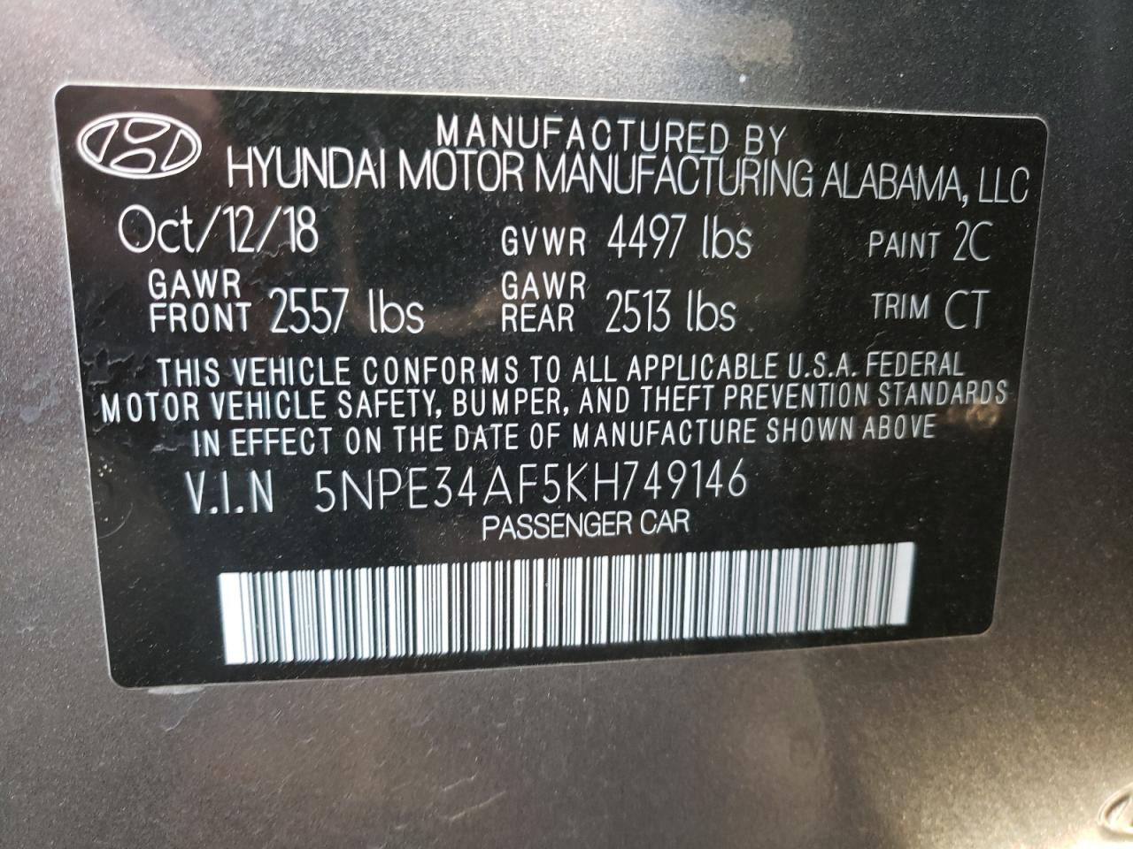5NPE34AF5KH749146 2019 Hyundai Sonata Limited