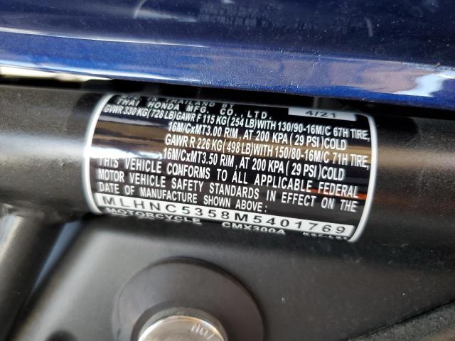 2021 HONDA CMX300 A MLHNC5358M5401769