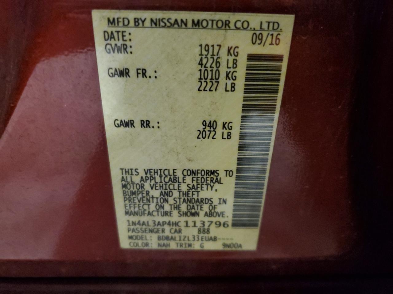 1N4AL3AP4HC113796 NISSAN ALTIMA 2017