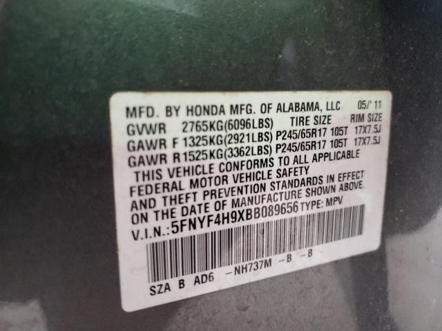 5FNYF4H9XBB089656 2011 Honda Pilot Touring