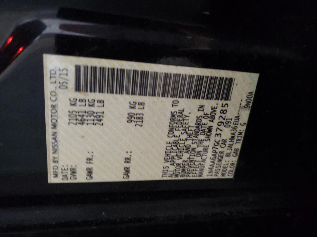 1N4AA6AP7GC379285 NISSAN MAXIMA 2016