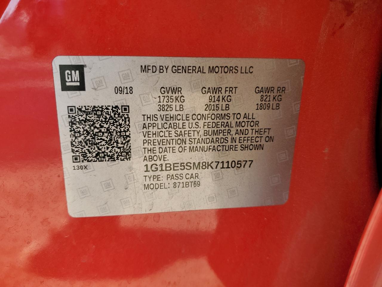 1G1BE5SM8K7110577 CHEVROLET CRUZE 2019