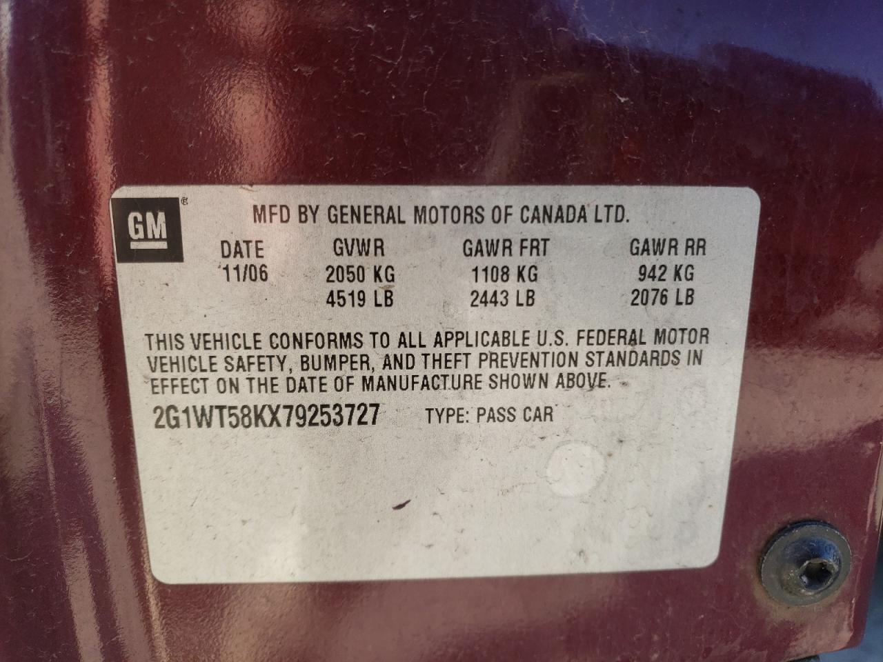 2G1WT58KX79253727 2007 Chevrolet Impala Lt