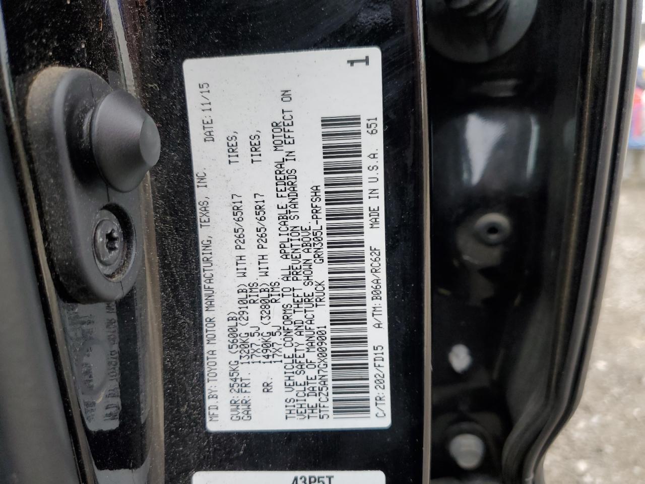5TFCZ5AN7GX009001 TOYOTA TACOMA 2016