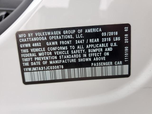 2018 VOLKSWAGEN PASSAT GT 1VWJM7A31JC030678