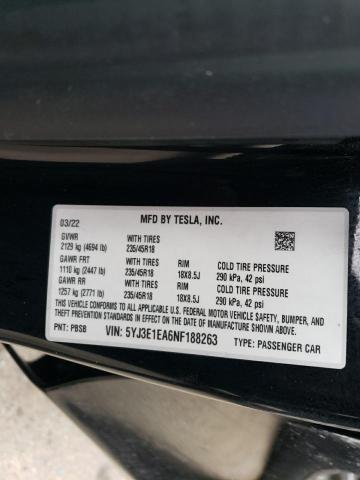 2022 TESLA MODEL 3 - 5YJ3E1EA6NF188263