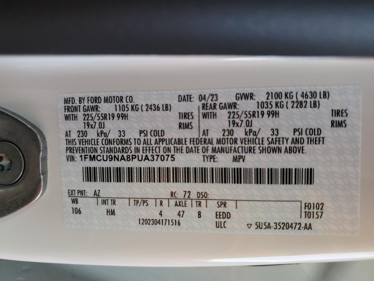 1FMCU9NA8PUA37075 FORD ESCAPE ST 2023