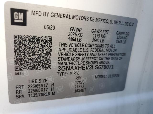 3GNAXHEV3LS678071 | 2020 CHEVROLET EQUINOX LS