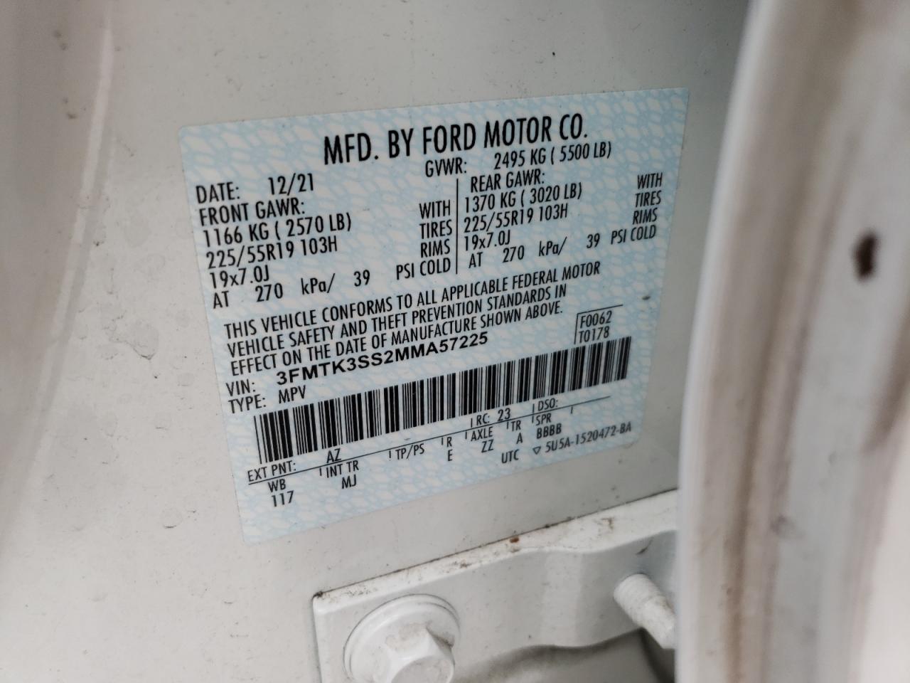 3FMTK3SS2MMA57225 FORD MUSTANG 2021