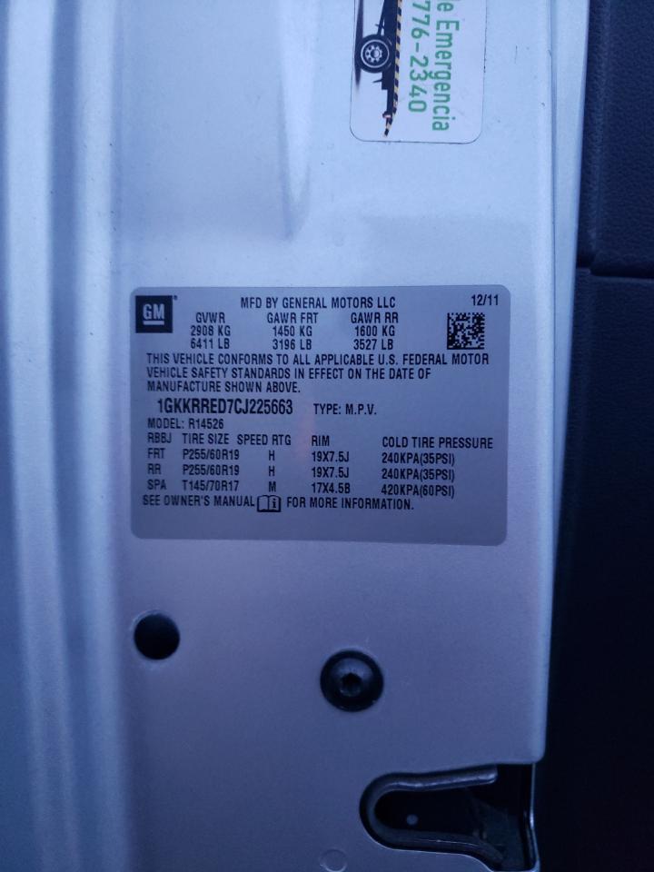 1GKKRRED7CJ225663 2012 GMC Acadia Slt-1