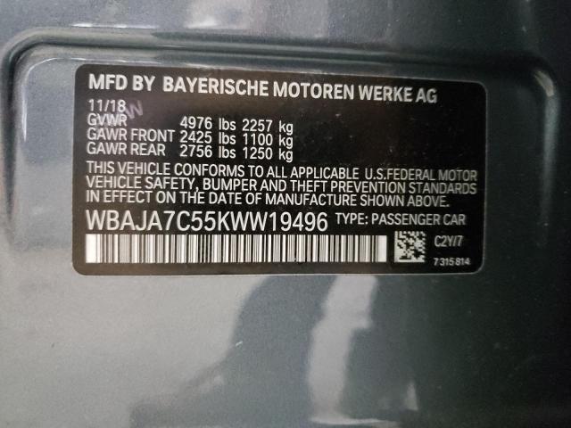 2019 BMW 530I xDrive VIN: WBAJA7C55KWW19496 Lot: 42164731