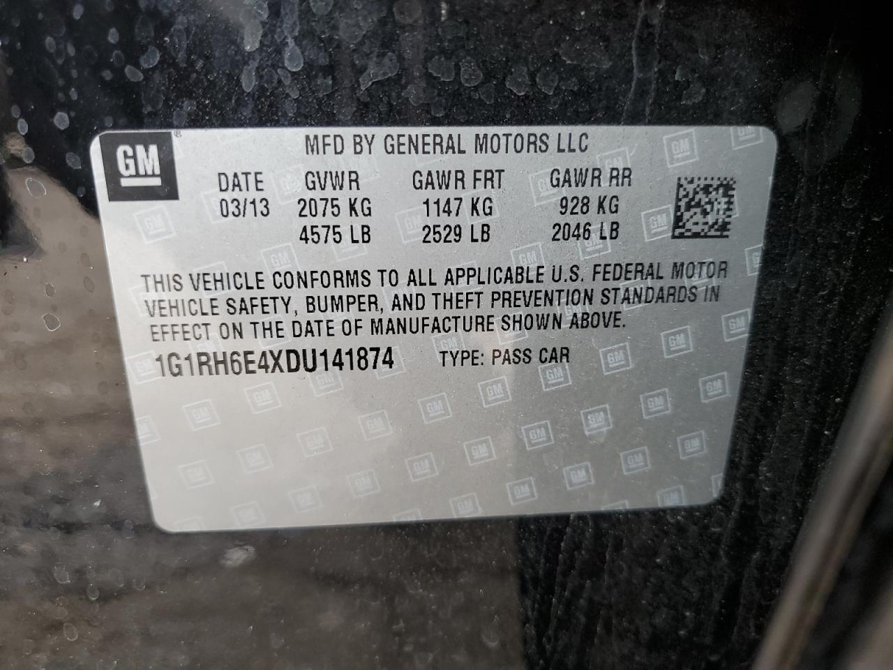 1G1RH6E4XDU141874 2013 Chevrolet Volt