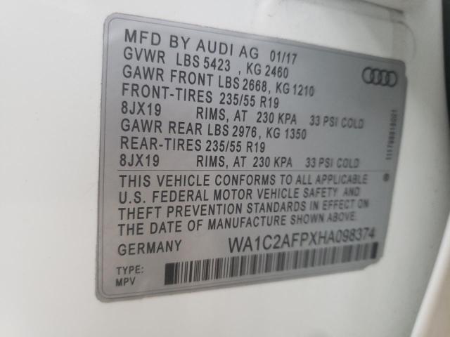 VIN WA1C2AFPXHA098374 2017 Audi Q5, Premium no.12