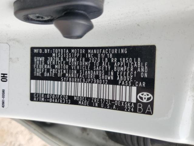 5YFBURHE9JP799012 | 2018 TOYOTA COROLLA L