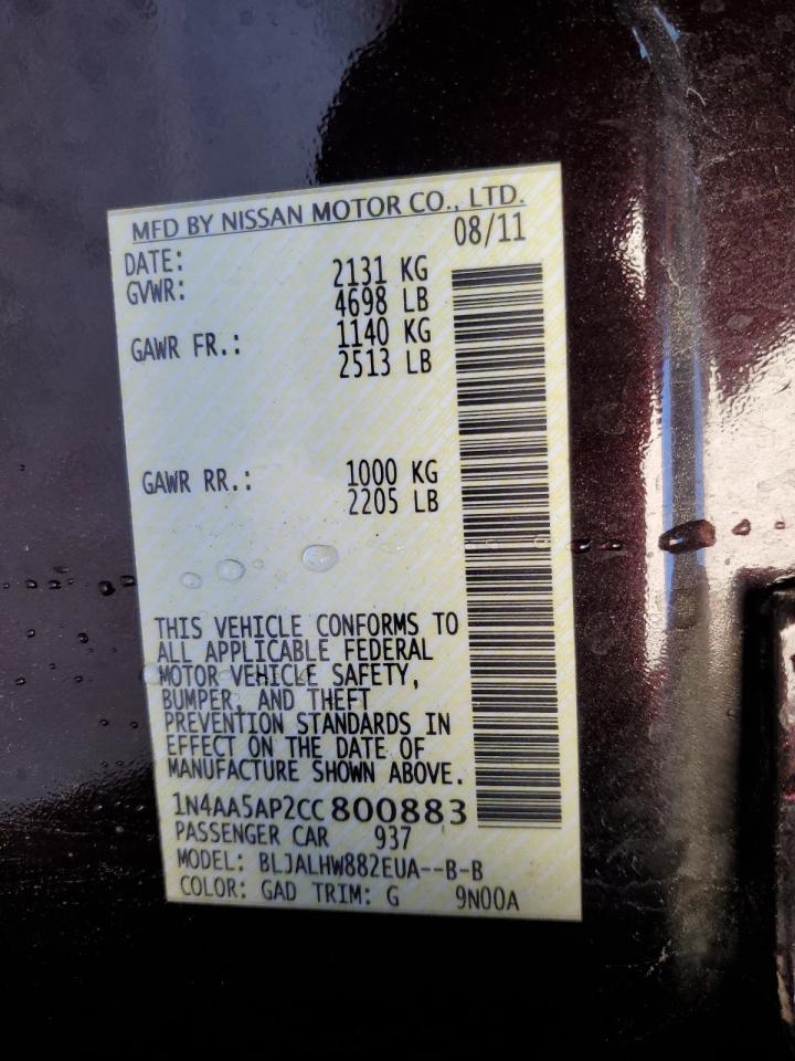 1N4AA5AP2CC800883 2012 Nissan Maxima S 1N4AA5AP2CC800883 2012 Nissan Maxima S