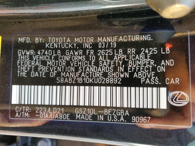 58ABZ1B10KU028892 Lexus ES350 ES 350 10