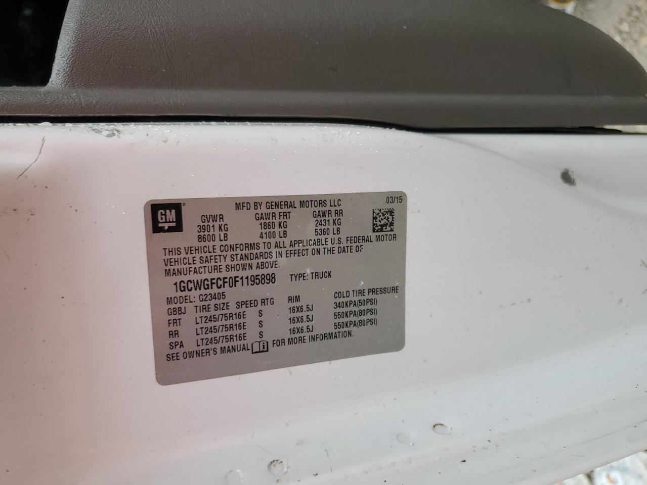 1gcwgfcf0f1195898 1GCWGFCF0F1195898 2015 Chevrolet Express G2500