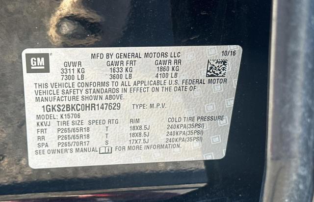 1GKS2BKC0HR147629 GMC YUKON SLT