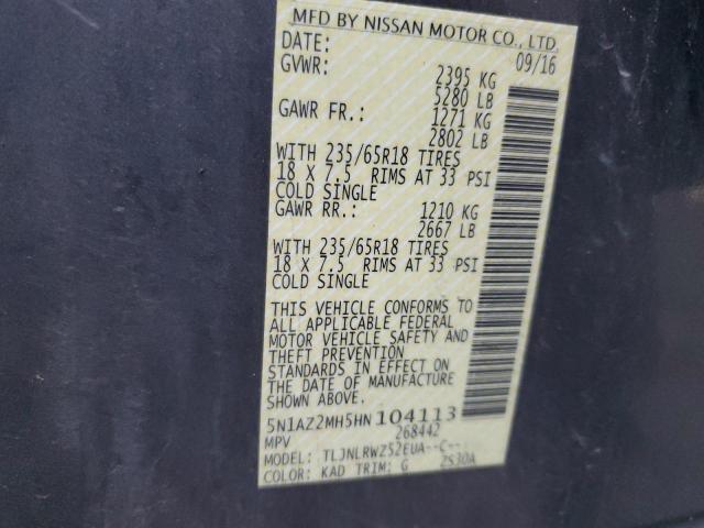 5N1AZ2MH5HN104113 2017 Nissan Murano S