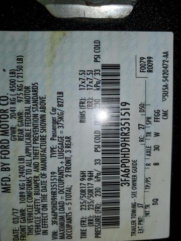3FA6P0HD9HR351519 Ford FUSION SE