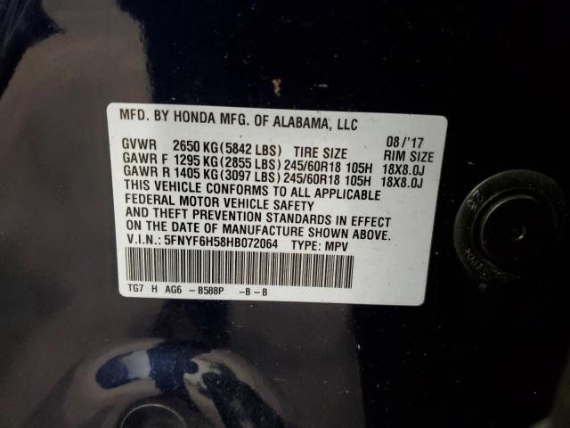 5FNYF6H58HB072064 Honda PILOT EXL