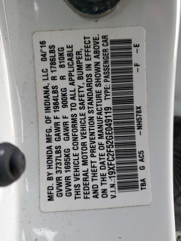 19XFC2F52GE049119 | 2016 HONDA CIVIC LX