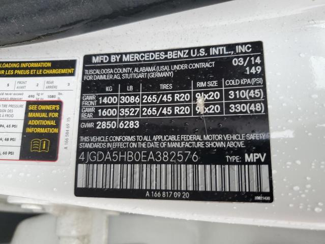 VIN 4JGDA5HB0EA382576 2014 Mercedes-Benz ML-Class, ... no.13